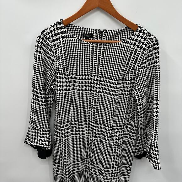 TALBOTS Black & White Houndstooth Bell Sleeve Sheath Dress // 10 Petite - Picture 2 of 8